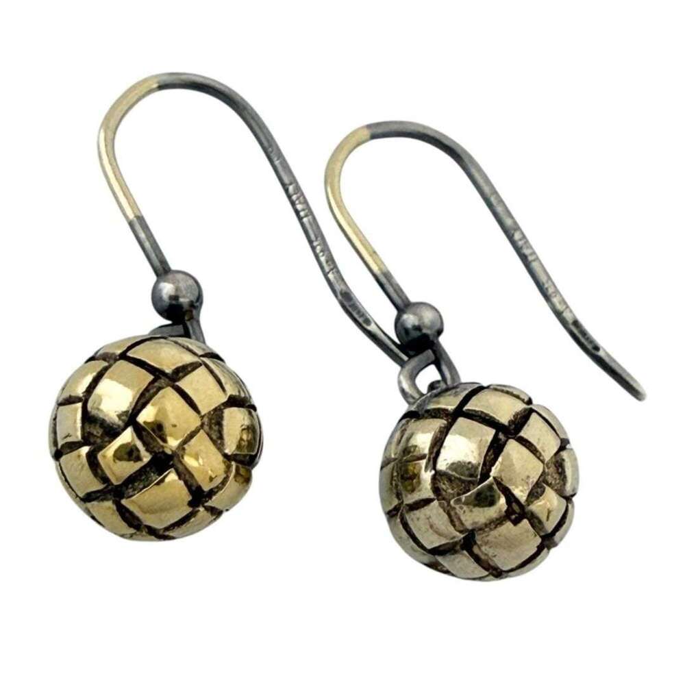 Bottega Veneta Women's Intrecciato Ball Earrings, Hook Type, Two-Tone Silver 925
